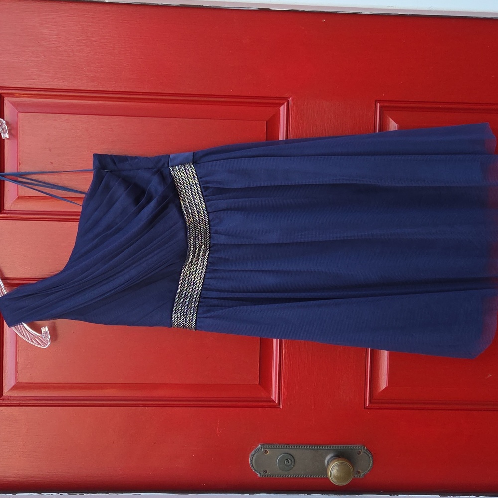 MAX & CLEO Briana Deep Navy  One Shoulder Mesh Cocktail Dress- Size 6